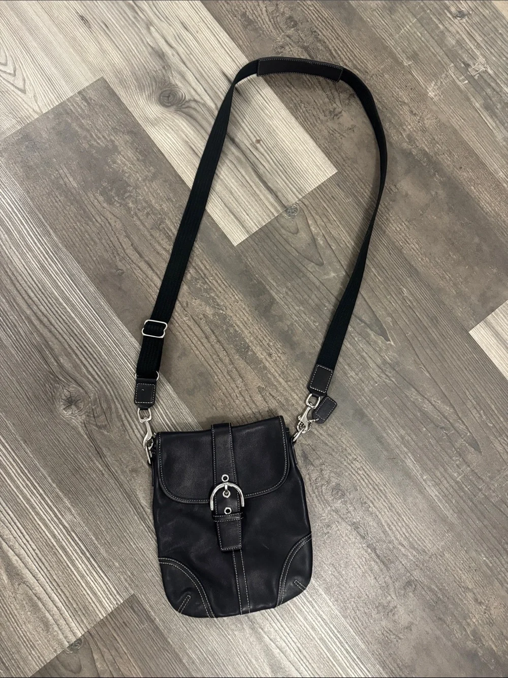 Coach Vintage Soho Black Leather Crossbody Bag with Silver Buckle